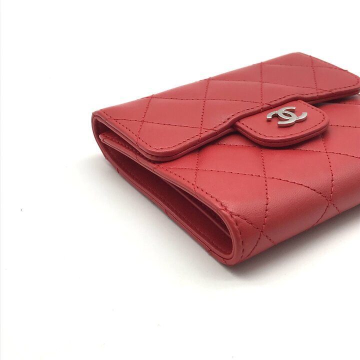 Chanel CC Logo Lambskin Quilted Mini Bifold Wallet Red — view 5