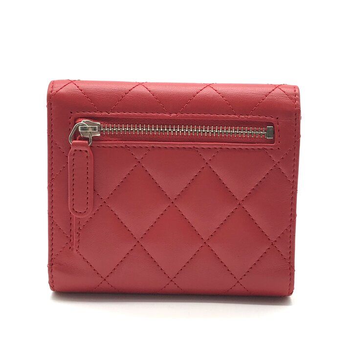 Chanel CC Logo Lambskin Quilted Mini Bifold Wallet Red — view 3