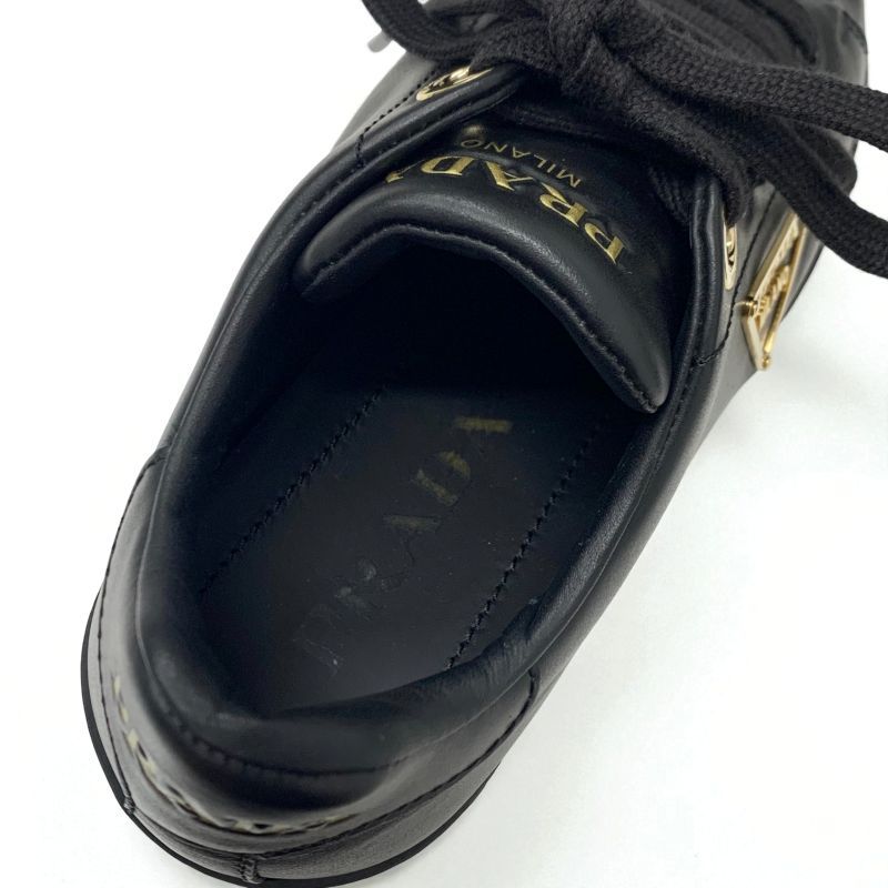 Prada Sneakers Shoes Leather Black Gold Triangle Logo — view 7