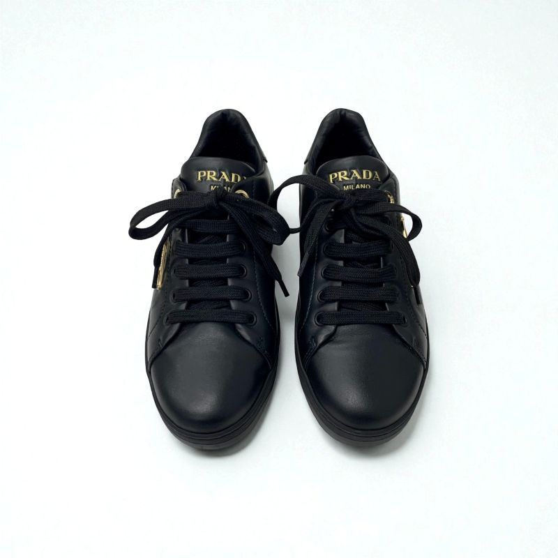 Prada Sneakers Shoes Leather Black Gold Triangle Logo — view 2
