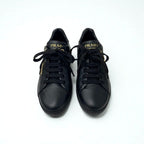 Prada Sneakers Shoes Leather Black Gold Triangle Logo — view 2