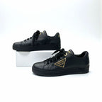 Prada Sneakers Shoes Leather Black Gold Triangle Logo — view 3