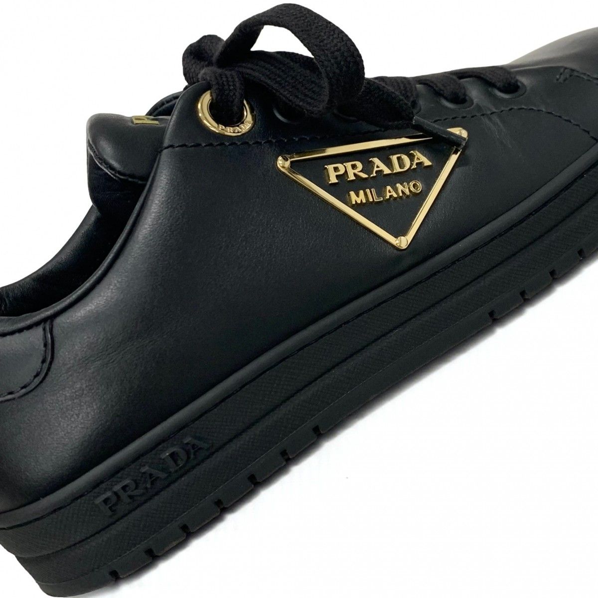 Prada Sneakers Shoes Leather Black Gold Triangle Logo — view 9