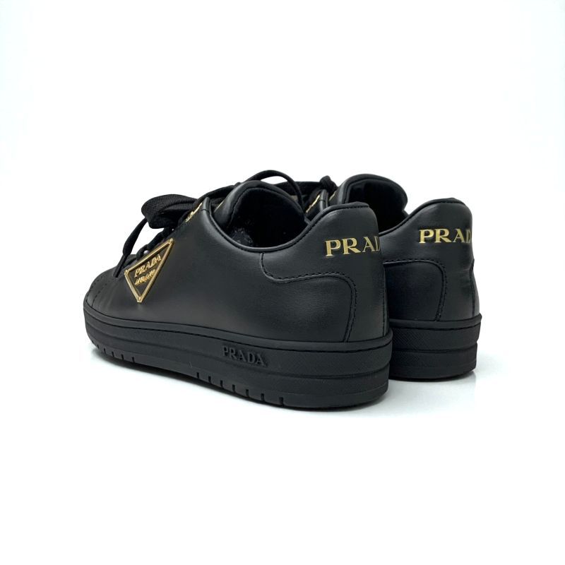 Prada Sneakers Shoes Leather Black Gold Triangle Logo — view 4