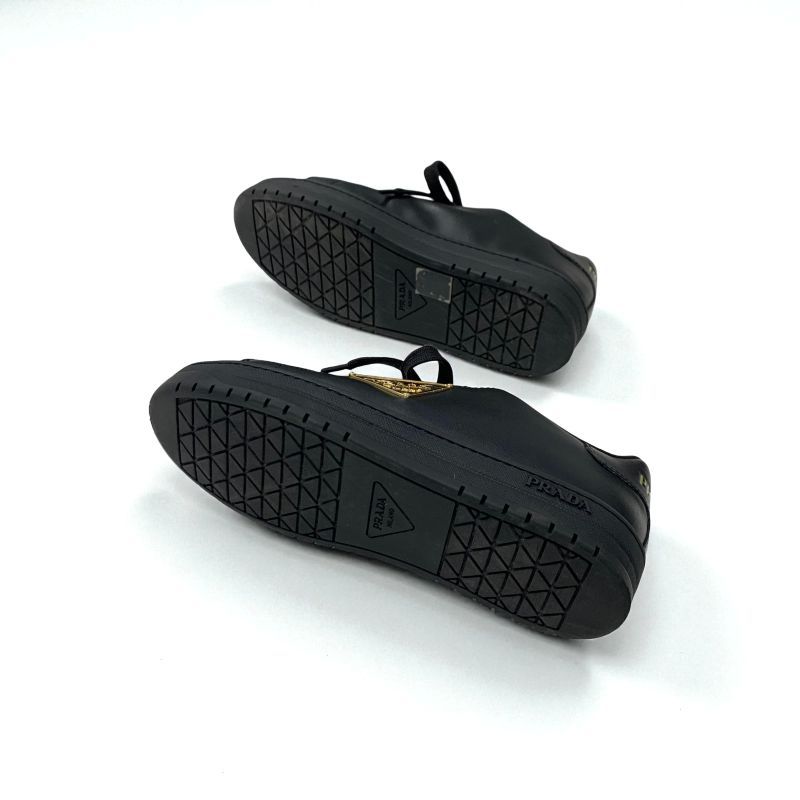 Prada Sneakers Shoes Leather Black Gold Triangle Logo — view 6
