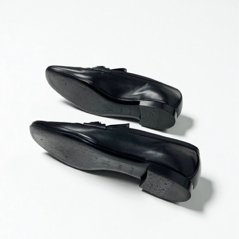 Louis Vuitton Upper Case Line Loafers Leather Shoes Black Gold LV Logo — view 6
