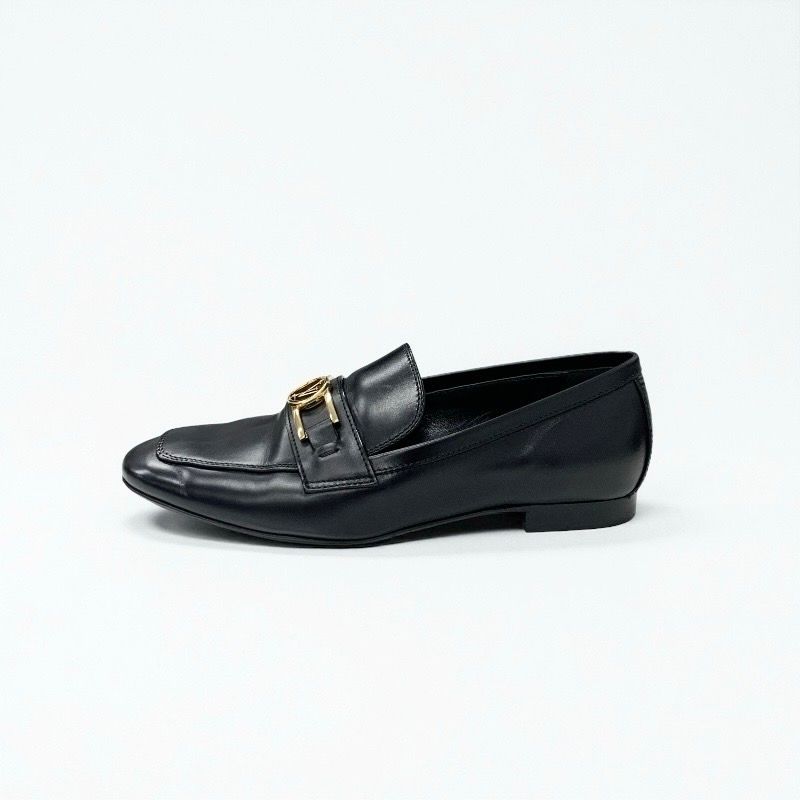 Louis Vuitton Upper Case Line Loafers Leather Shoes Black Gold LV Logo — view 3