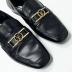 Louis Vuitton Upper Case Line Loafers Leather Shoes Black Gold LV Logo — view 9