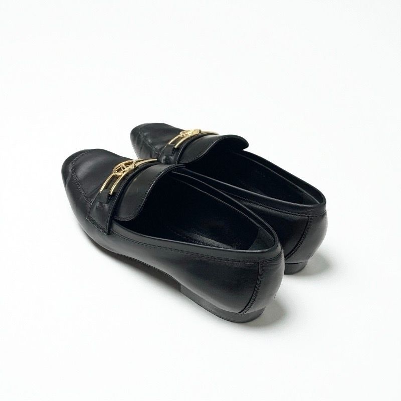 Louis Vuitton Upper Case Line Loafers Leather Shoes Black Gold LV Logo — view 4