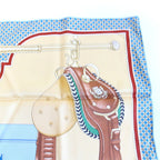 Hermes Carre 70 Scarf Carrick a Pompe Horse Tack Pattern Silk Blue Beige — view 3