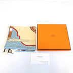 Hermes Carre 70 Scarf Carrick a Pompe Horse Tack Pattern Silk Blue Beige — view 9