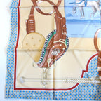 Hermes Carre 70 Scarf Carrick a Pompe Horse Tack Pattern Silk Blue Beige — view 4