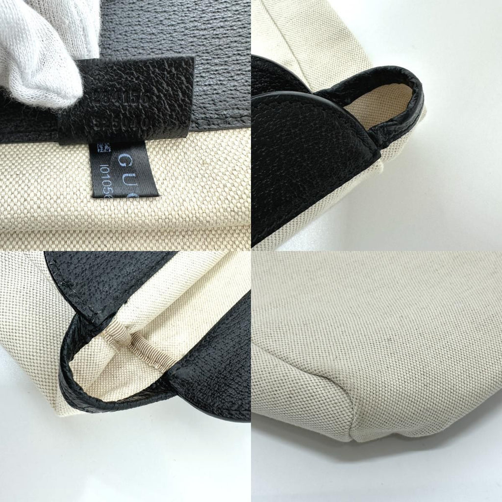 Gucci Handbag Cles Strogo Canvas Leather Beige Black — view 9