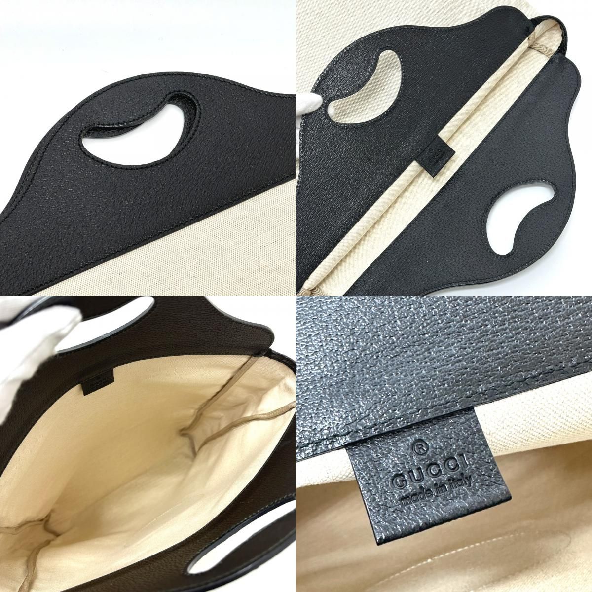 Gucci Handbag Cles Strogo Canvas Leather Beige Black — view 8