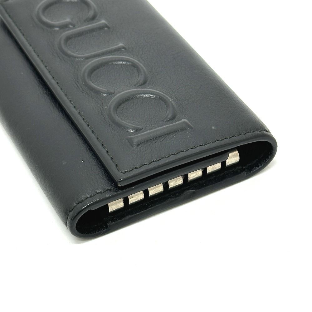 Gucci Key Case Embossed Logo Leather Black — view 4