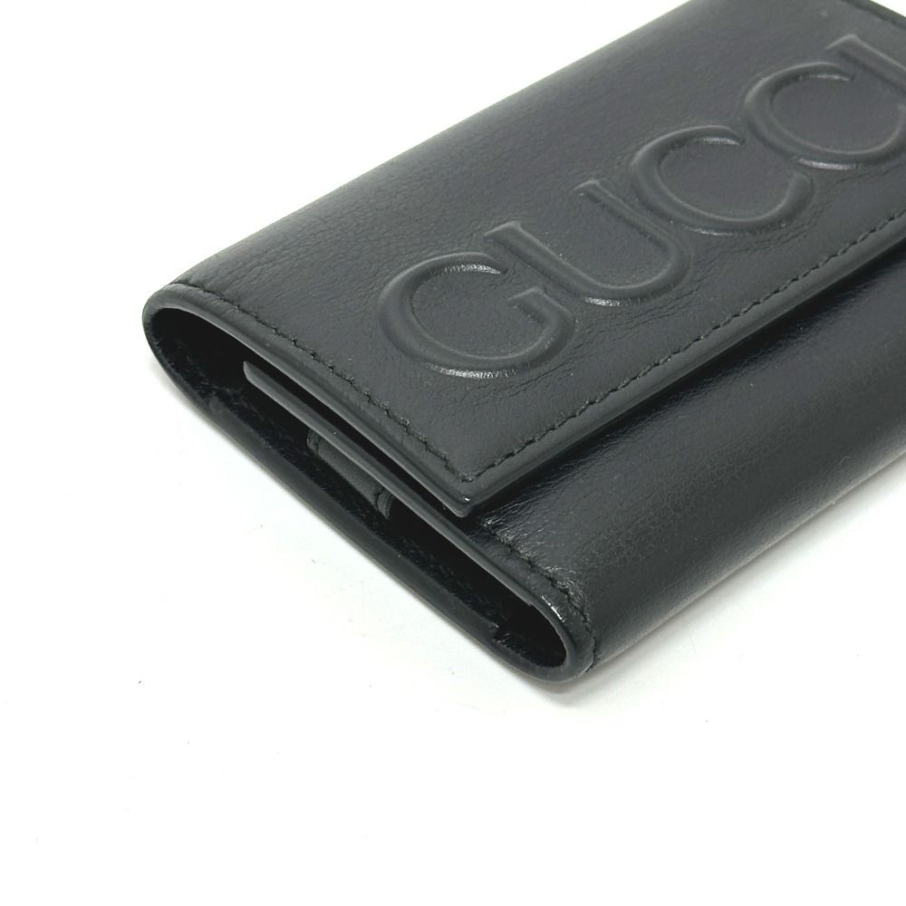 Gucci Key Case Embossed Logo Leather Black — view 3