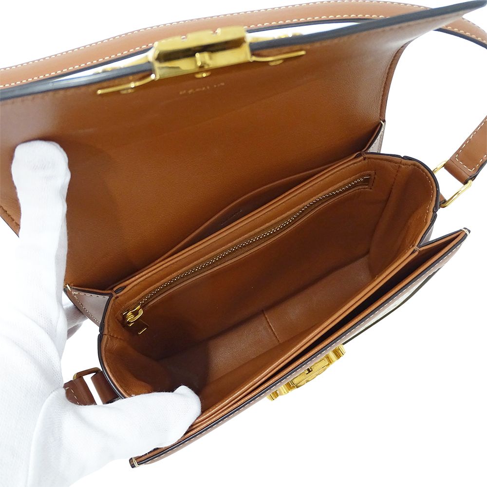 Celine Shoulder Bag Teen Triomphe Canvas White Brown Mini — view 5