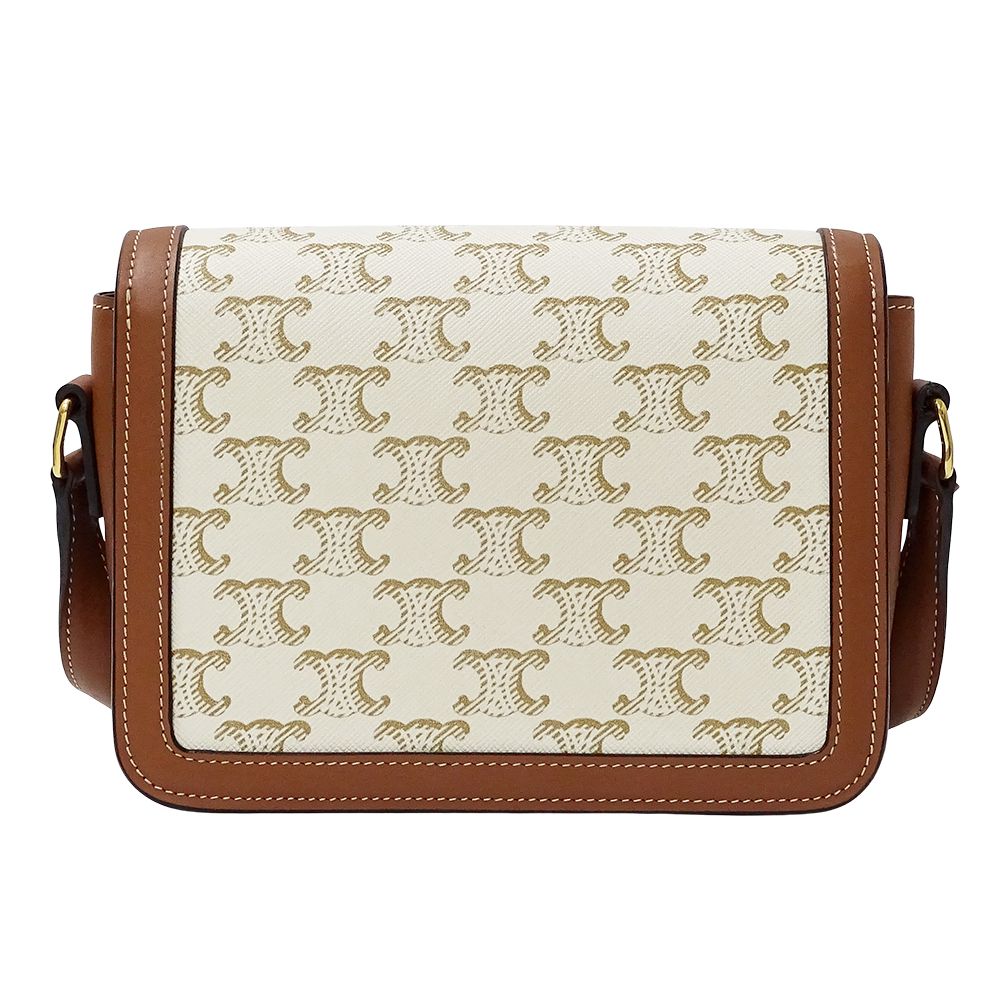 Celine Shoulder Bag Teen Triomphe Canvas White Brown Mini — view 2
