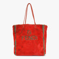 Fendi Tote Bag Rabbit Fur Leather Red Gold