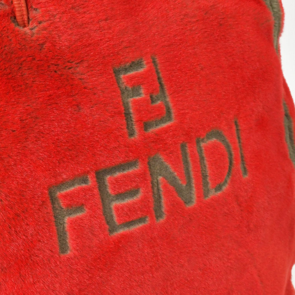 Fendi Tote Bag Rabbit Fur Leather Red Gold — view 6
