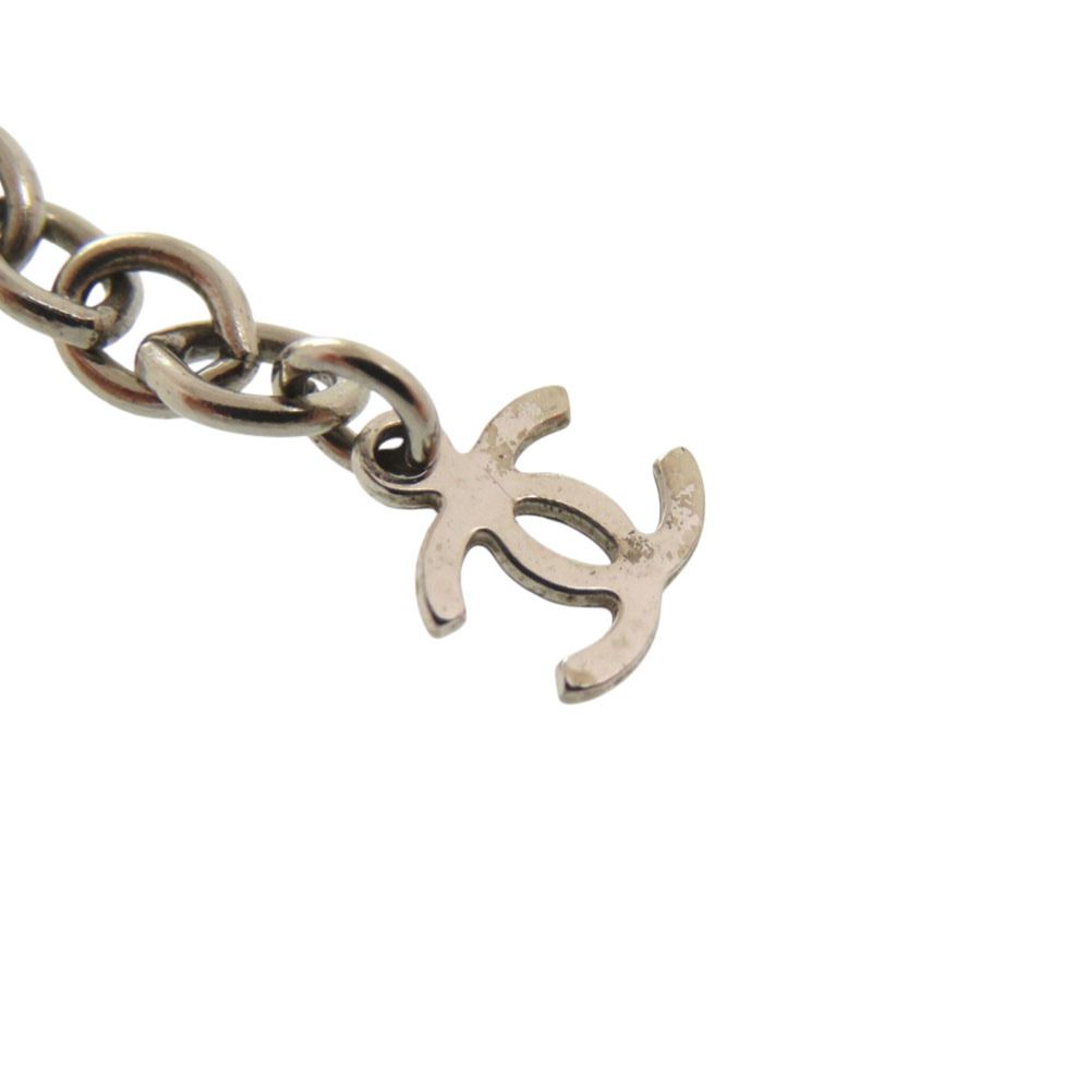 Chanel CC Logo Lace Faux Pearl Stone Resin Necklace Silver Black — view 5