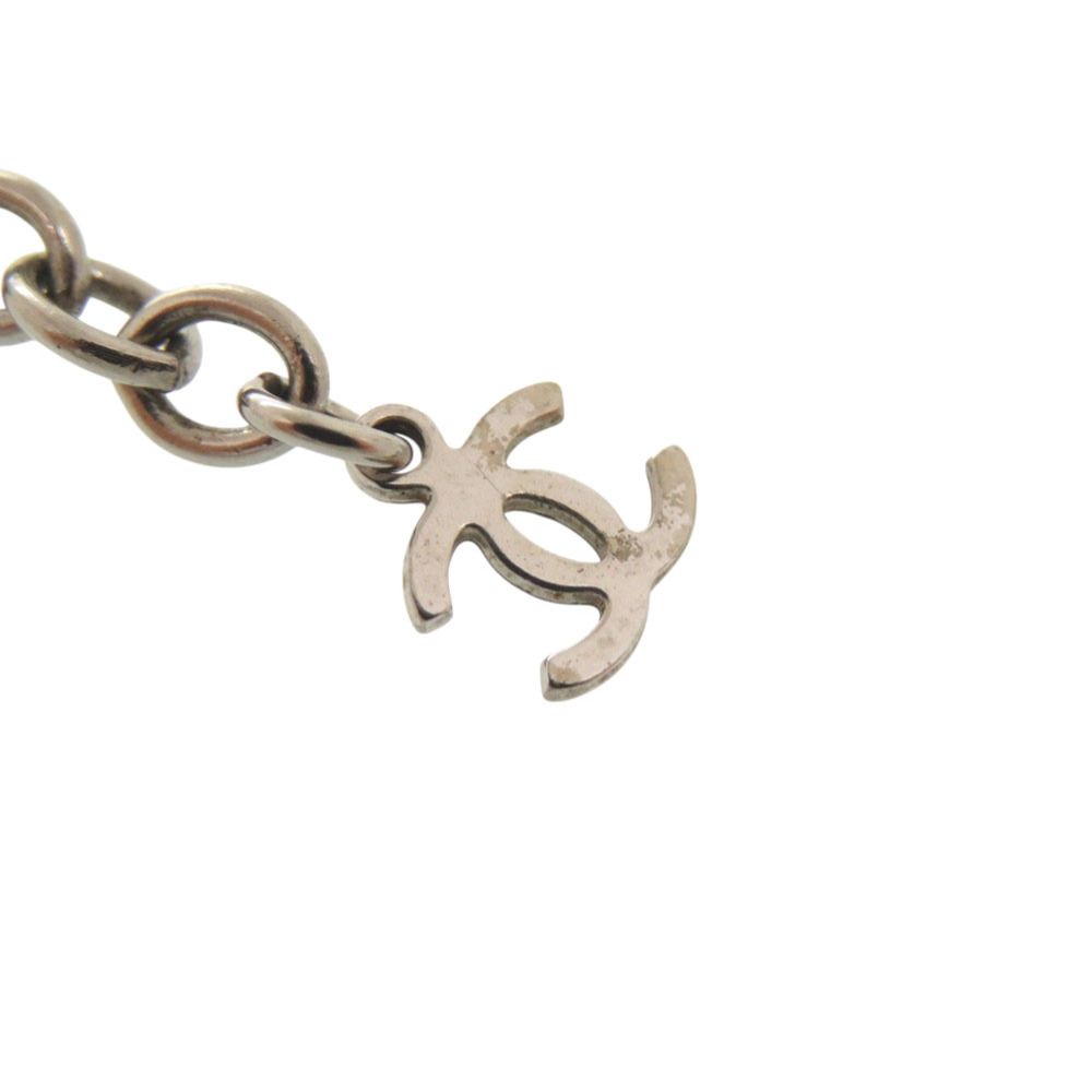 Chanel CC Logo Lace Faux Pearl Stone Resin Necklace Silver Black — view 4