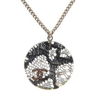 Chanel CC Logo Lace Faux Pearl Stone Resin Necklace Silver Black — view 2