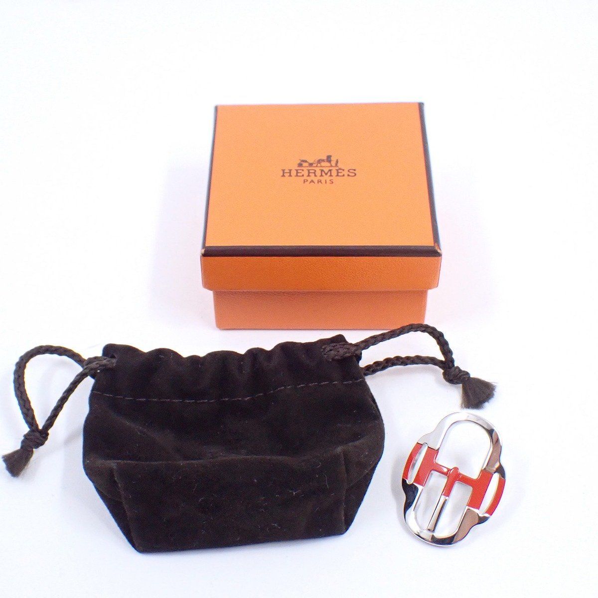 Hermes Scarf Ring Mini Boucle Silver Red X — view 6