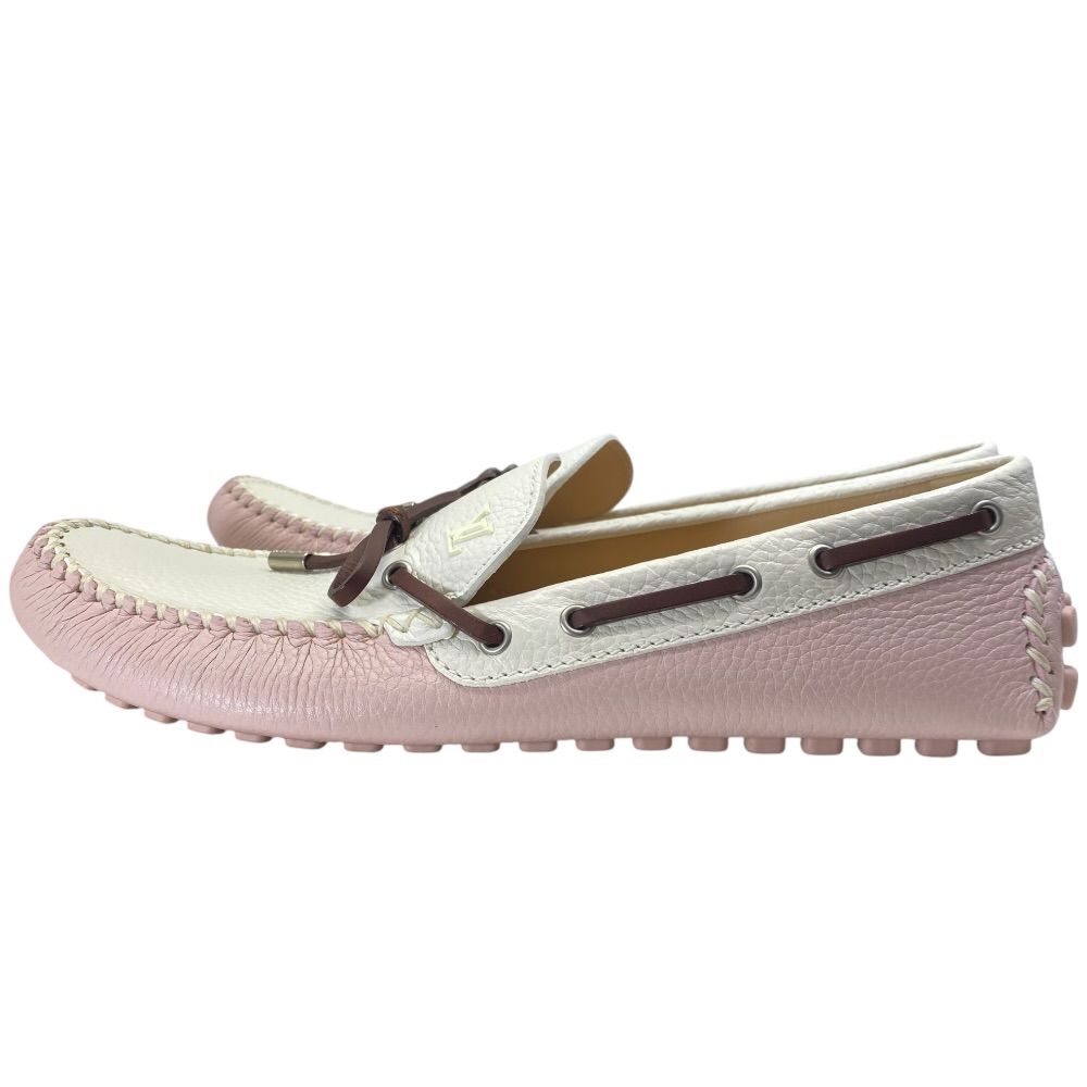 Louis Vuitton Driving Shoes Loafers Deck Leather Pink White — view 3
