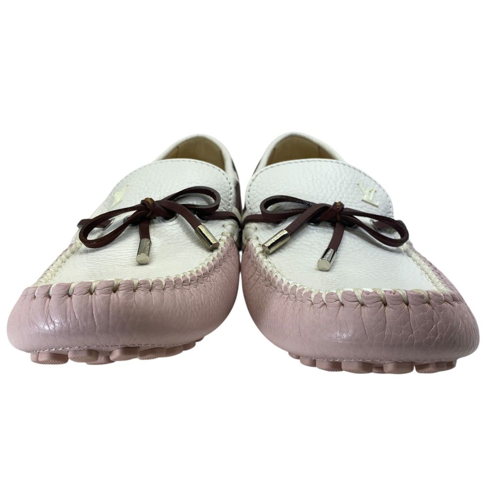 Louis Vuitton Driving Shoes Loafers Deck Leather Pink White — view 2