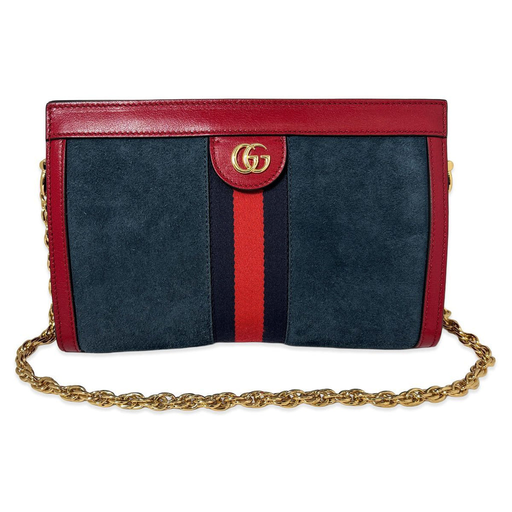 Gucci Ophidia Chain Navy Red Gold Leather Shoulder Bag Nubag Blue — view 2