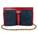 Gucci Ophidia Chain Navy Red Gold Leather Shoulder Bag Nubag Blue — view 2
