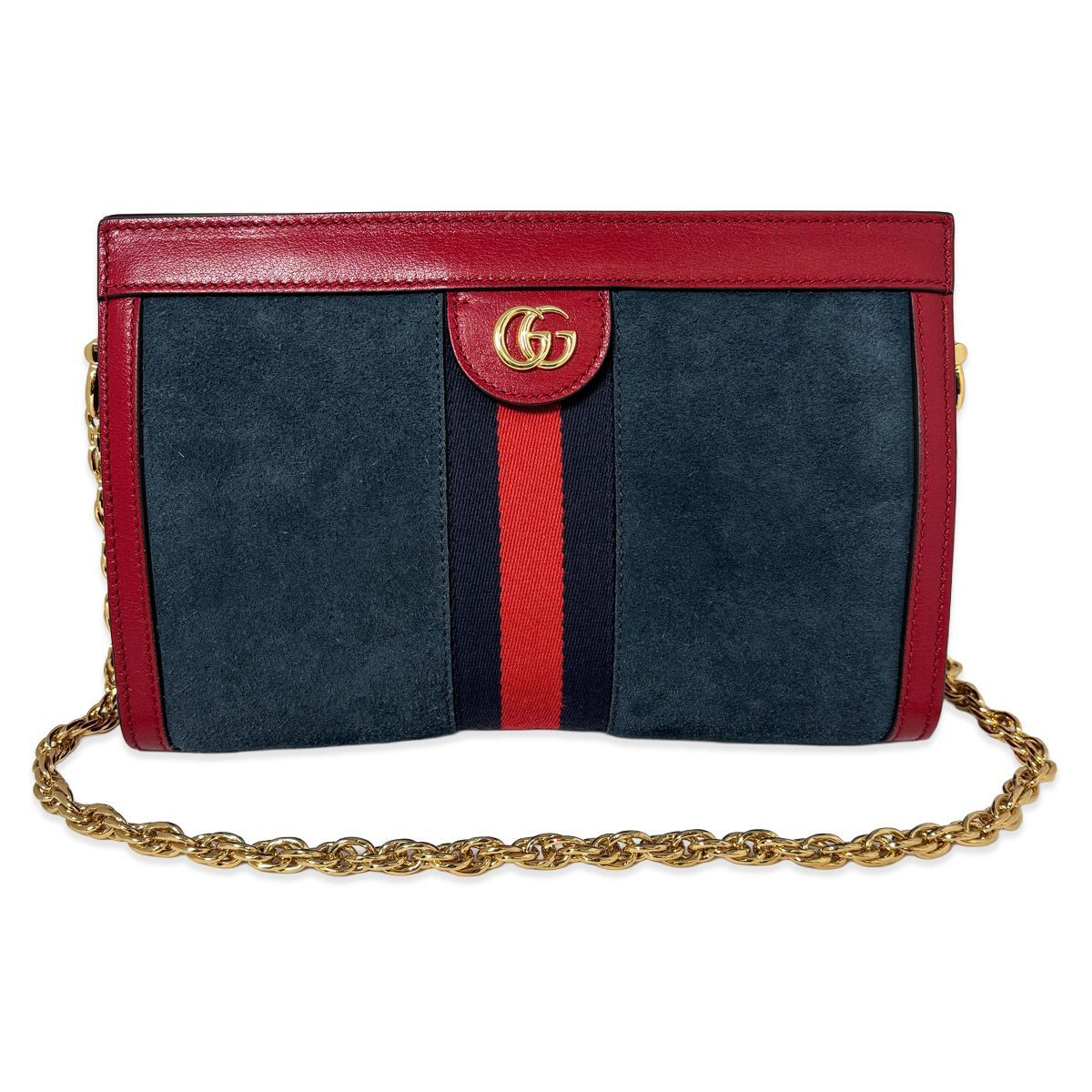Gucci Ophidia Chain Navy Red Gold Leather Shoulder Bag Nubag Blue — view 2
