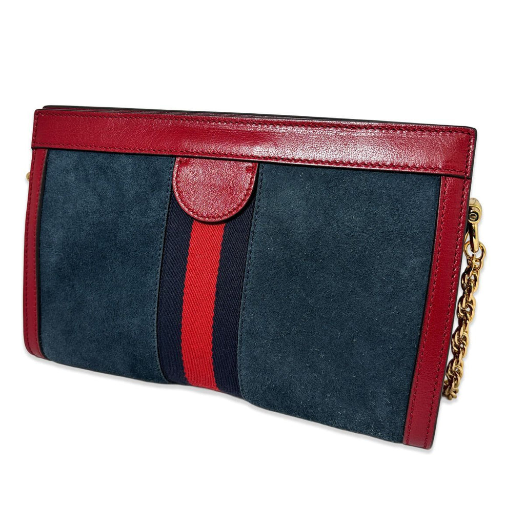 Gucci Ophidia Chain Navy Red Gold Leather Shoulder Bag Nubag Blue — view 3