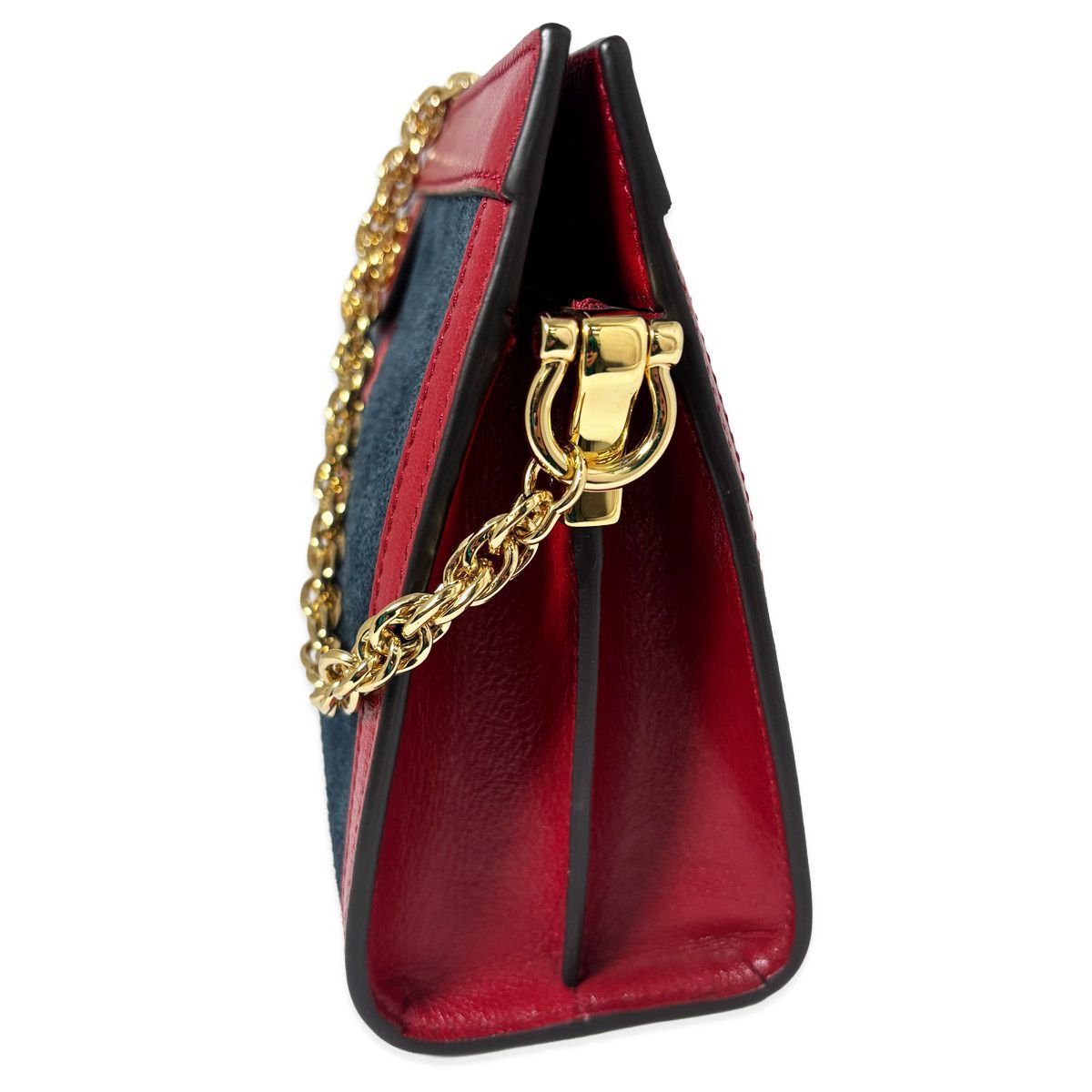 Gucci Ophidia Chain Navy Red Gold Leather Shoulder Bag Nubag Blue — view 4