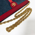 Gucci Ophidia Chain Navy Red Gold Leather Shoulder Bag Nubag Blue — view 6