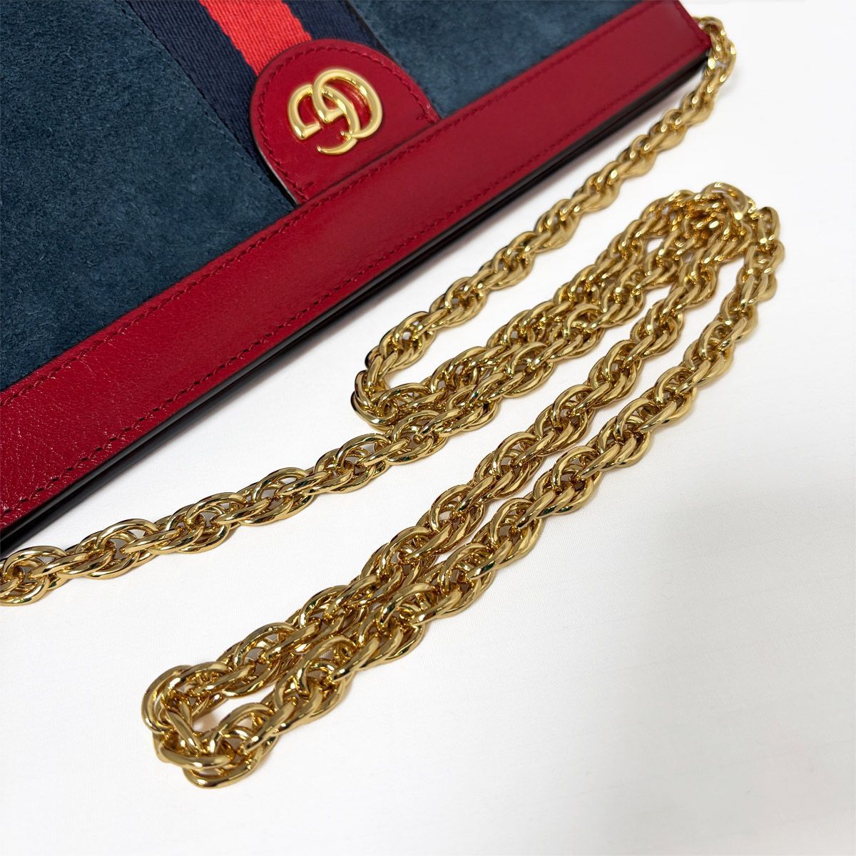 Gucci Ophidia Chain Navy Red Gold Leather Shoulder Bag Nubag Blue — view 6