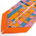 Hermes Twilly Bolduc Check Silk Orange Multicolor Scarf — view 2