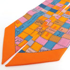 Hermes Twilly Bolduc Check Silk Orange Multicolor Scarf — view 2