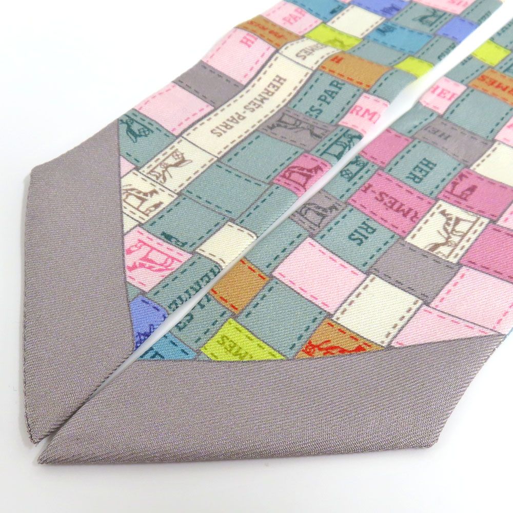 Hermes Twilly Bolduc Check Silk Gray Multicolor Pastel — view 2