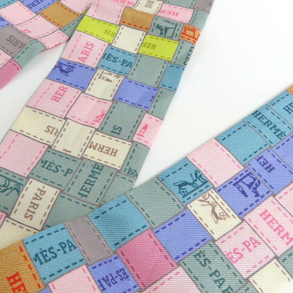 Hermes Twilly Bolduc Check Silk Gray Multicolor Pastel — view 5