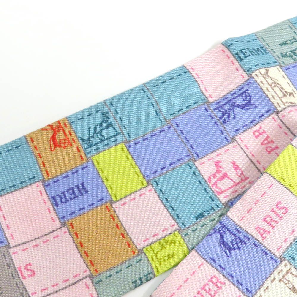 Hermes Twilly Bolduc Check Silk Gray Multicolor Pastel — view 4