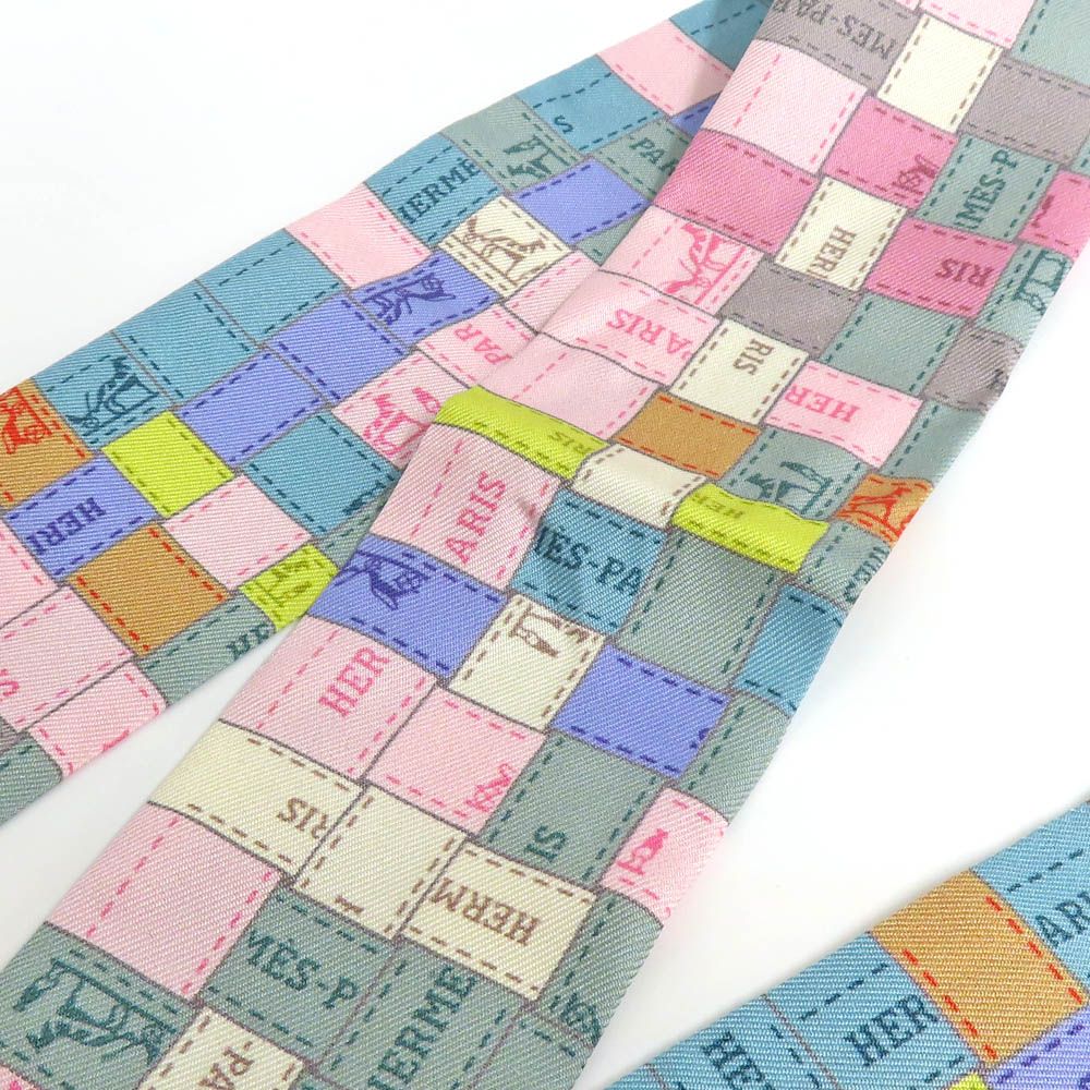 Hermes Twilly Bolduc Check Silk Gray Multicolor Pastel — view 4