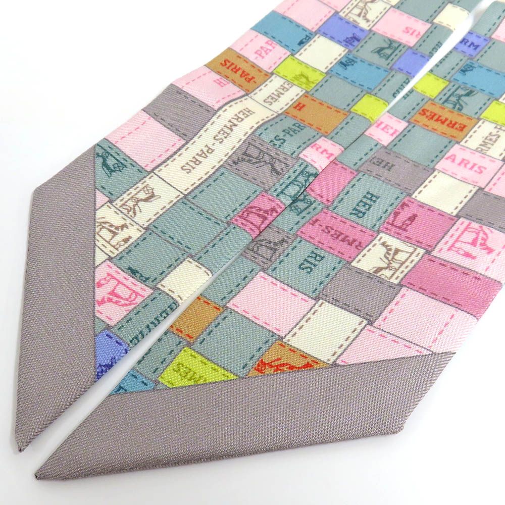 Hermes Twilly Bolduc Check Silk Gray Multicolor Pastel — view 2