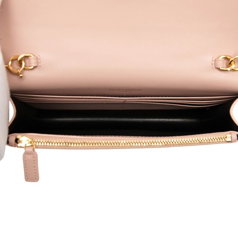 Saint Laurent YSL Logo Chain Wallet Shoulder Bag Pink Leather — view 4