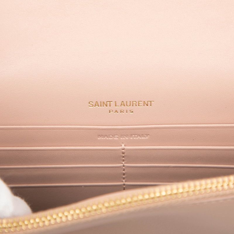 Saint Laurent YSL Logo Chain Wallet Shoulder Bag Pink Leather — view 5
