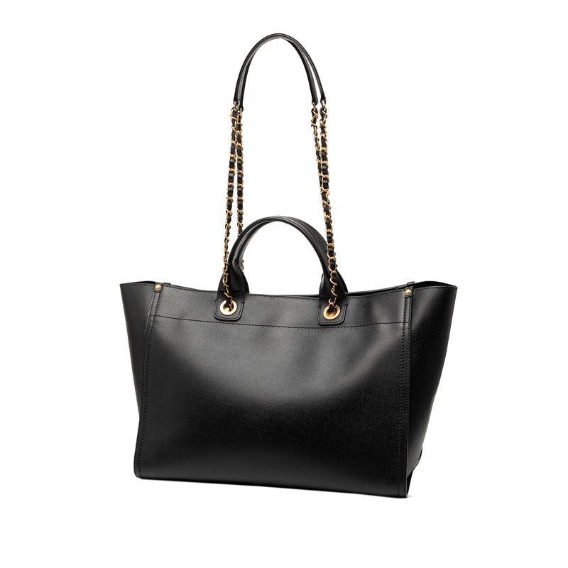 Chanel Deauville Logo Stud Tote Shoulder Bag 2-Way Black Caviar Leather — view 2
