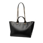 Chanel Deauville Logo Stud Tote Shoulder Bag 2-Way Black Caviar Leather — view 2