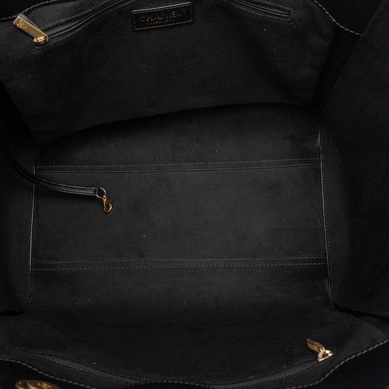 Chanel Deauville Logo Stud Tote Shoulder Bag 2-Way Black Caviar Leather — view 4