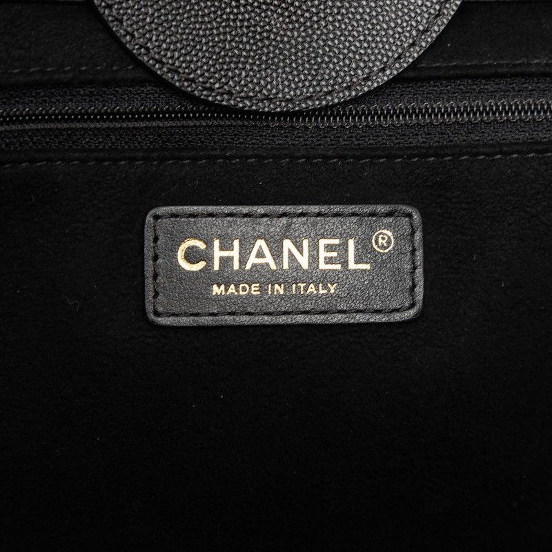 Chanel Deauville Logo Stud Tote Shoulder Bag 2-Way Black Caviar Leather — view 5